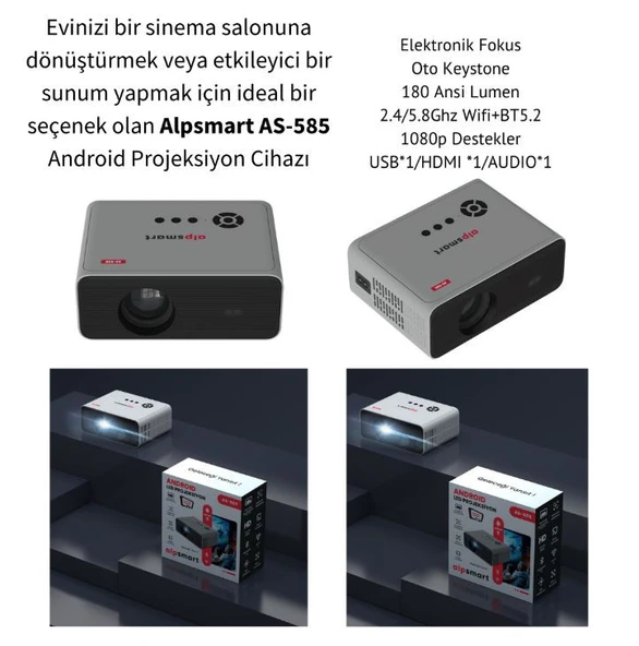 ALPSMART ANDROID LED PROJEKSİYON AS-585 ürün görseli 1