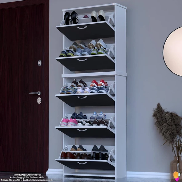Modilayn VERVE Antre 72x194x26 cm’ lik 5 Düşer Kapak 10 Göz Bölmeli Ayakkabılık ürün görseli 1