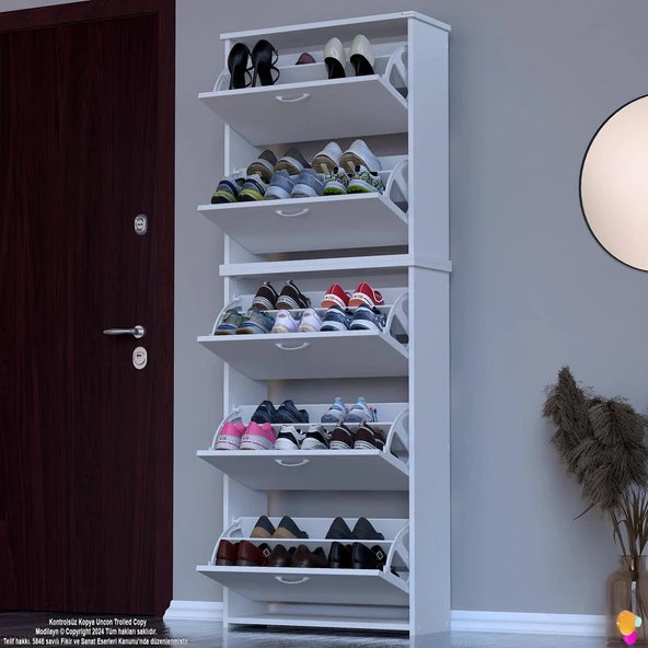 Modilayn VERVE Antre 72 x194x 26 cm’ lik 5 Düşer Kapak 10 Göz Bölmeli Ayakkabılık ürün görseli 1
