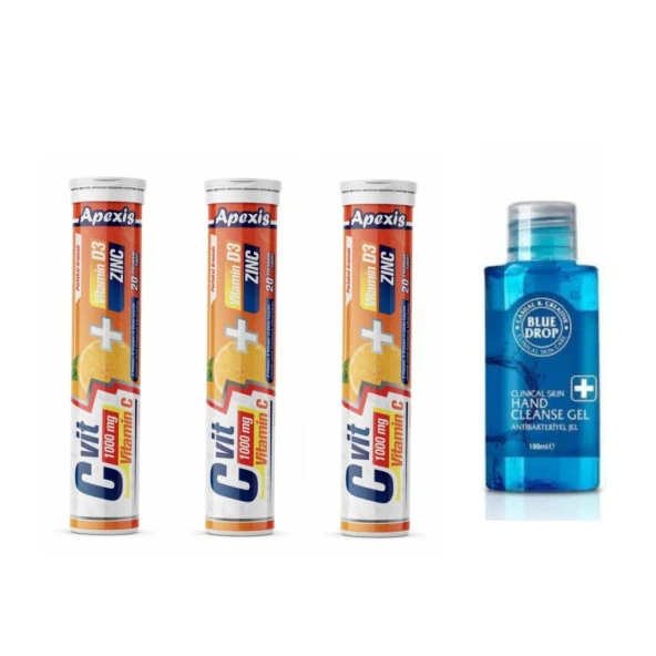 APEXİS C VİTAMİNİ 1000 mg D VİTAMİNİ,ÇİNKO 20 EFERVESAN TB X 3 ADET (100 ML EL DEZENFEKTANI) ürün görseli 1