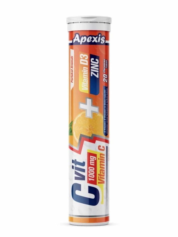 APEXİS C VİTAMİNİ 1000MG + D3 VİTAMİNİ + ZİNK (ÇİNKO)  20 EFERVESAN TABLET ürün görseli 1