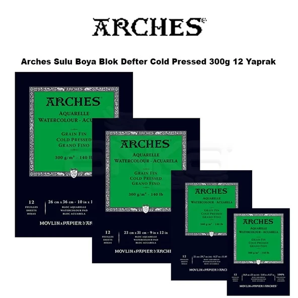 Arches Sulu Boya Blok Defter Cold Pressed 300g 12 Yaprak ürün görseli 1