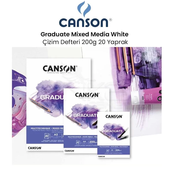 Canson Graduate Mixed Media White Çizim Defteri 200g 20 Yaprak ürün görseli 1