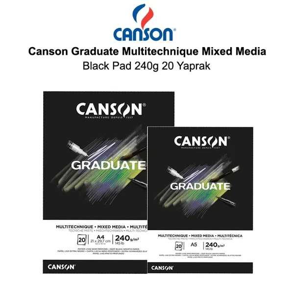 Canson Graduate Multitechnique Mixed Media Black Pad 240g 20 Yaprak ürün görseli 1