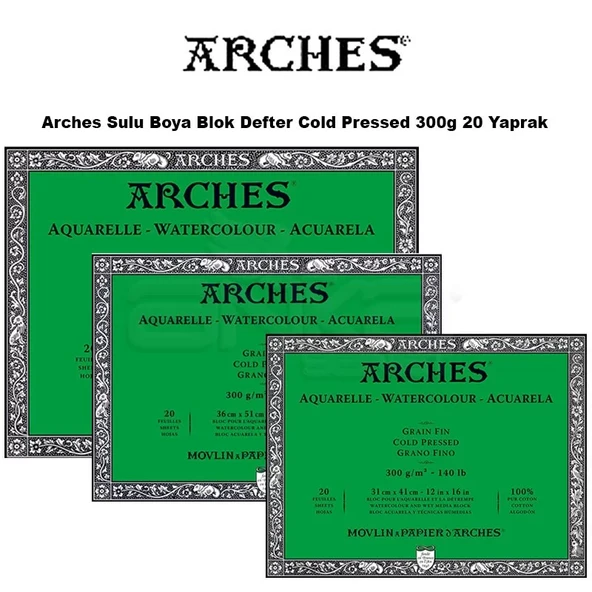 Arches Sulu Boya Blok Defter Cold Pressed 300g 20 Yaprak ürün görseli 1