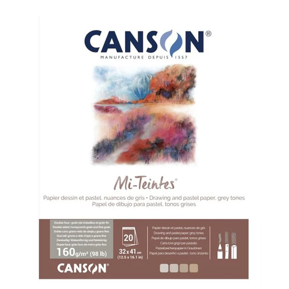 Canson Mi-Teintes Pastel Defteri 160g 24x32cm 20 Yaprak Grey Tones ürün görseli 1