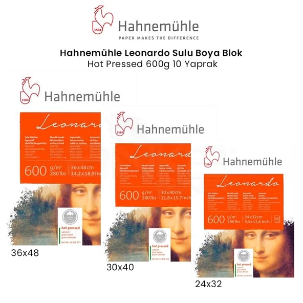 Hahnemühle Leonardo Sulu Boya Blok Defter Hot Pressed 600g 10 Yaprak ürün görseli 1