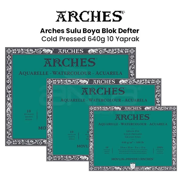 Arches Sulu Boya Blok Defter Cold Pressed 640g 10 Yaprak ürün görseli 1