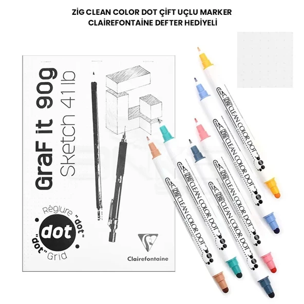 Zig Clean Color Dot Çift Uçlu Marker Clairefontaine Defter Hediyeli ürün görseli 1