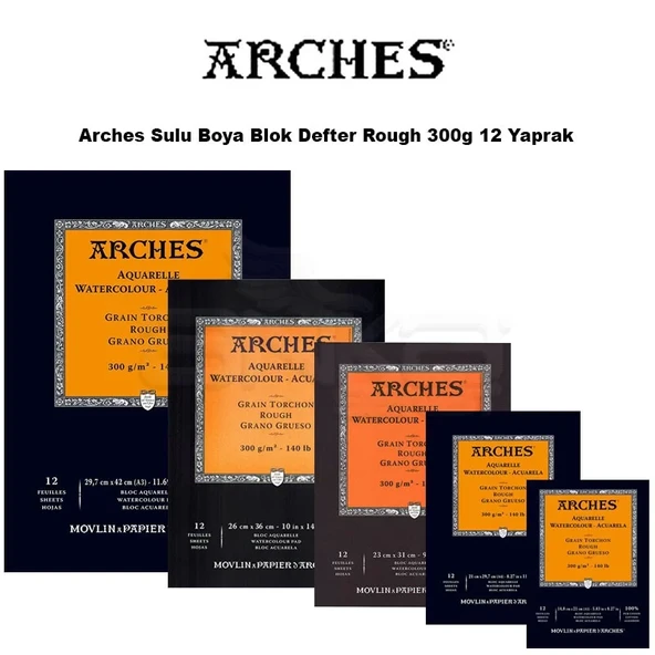 Arches Sulu Boya Blok Defter Rough 300g 12 Yaprak ürün görseli 1