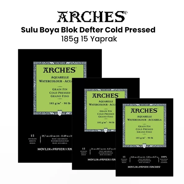 Arches Sulu Boya Blok Defter Cold Pressed 185g 15 Yaprak ürün görseli 1