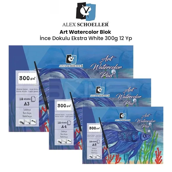 Alex Schoeller Art Watercolor Blok İnce Dokulu Ekstra White 300g 12 Yp ürün görseli 1