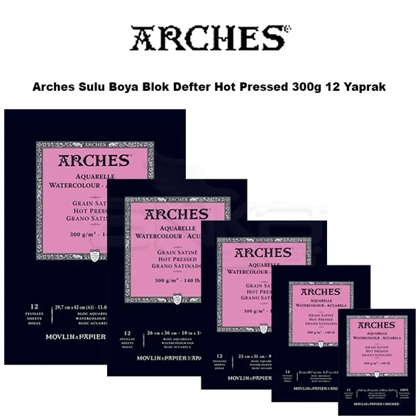 Arches Sulu Boya Blok Defter Hot Pressed 300g 12 Yaprak ürün görseli 1