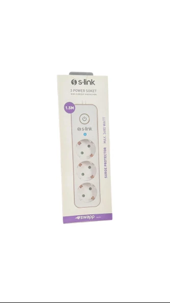 S-Link SpgIP03/G 1.5m 3x1.5mm 100% Bakır 750 Joule 3 Lü Anahtarlı Akım Korumalı Priz ürün görseli 1