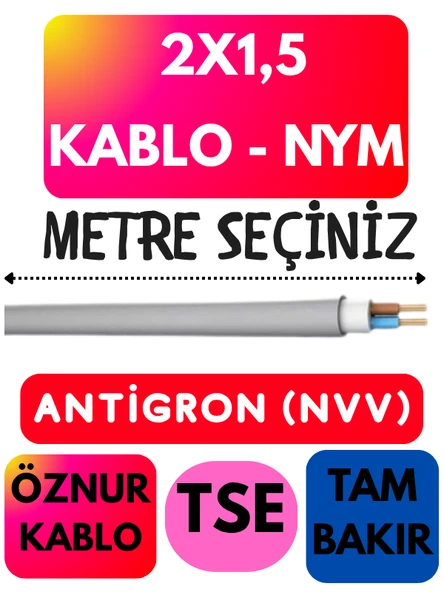 Öznur 2X1,5 ANTİGRON (NYM) Kablo (Gri) Metre Seçenekli ürün görseli 1