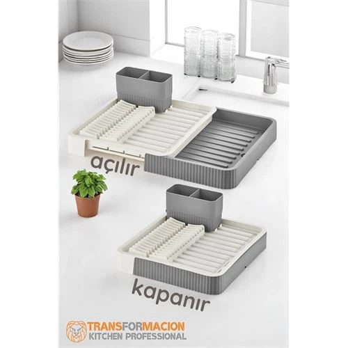 Açılır-Kapanır Bulaşıklık - Bulaşık Durulama Sepeti Tabaklık Bulaşık Kurutmalık GRİ ürün görseli 1