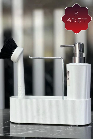 Mithra Life 3 lü Krom Kapaklı Beyaz Deterjanlık Fırçalı Mutfak Banyo Temizlik Seti Düzenleyici MIT1177 ürün görseli 1