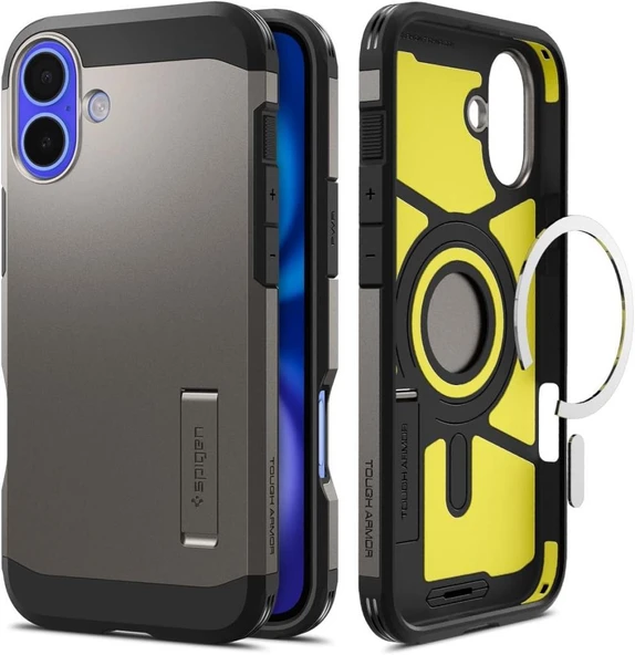 Spigen iPhone 16 Plus ile Uyumlu Kılıf Tough Armor Al MagFit MagSafe Özellikli Gun Metal ürün görseli 1