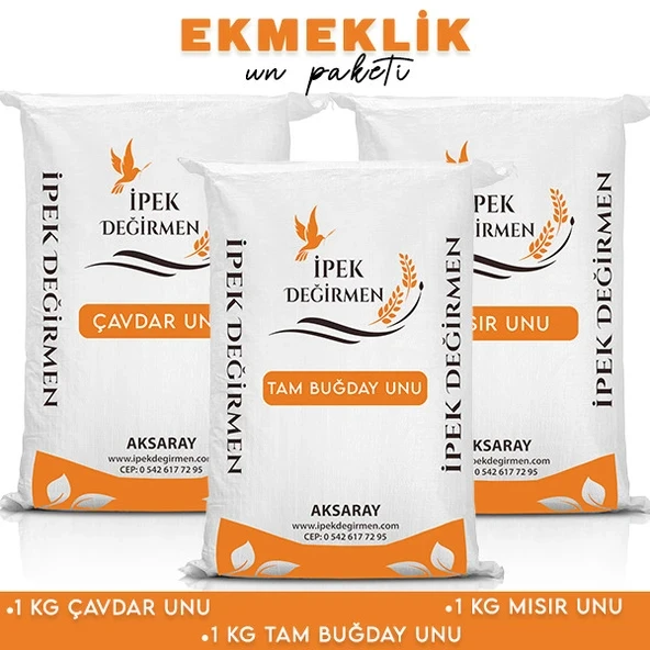 İpek Değirmen 3 KG Yöresel Ekmeklik Un Paketi Tam Buğday Mısır Çavdar Unu ürün görseli 1