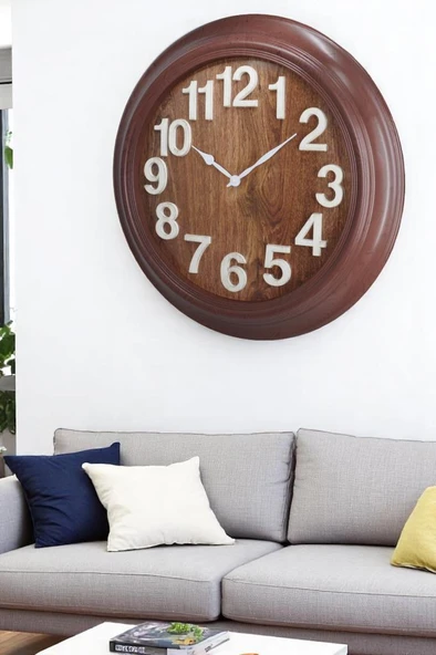 Efe Mark Premium Serisi Modern Tasarım 75 cm Ev ve Ofis Duvar Saati Rakamlı Kahverengi ürün görseli 1