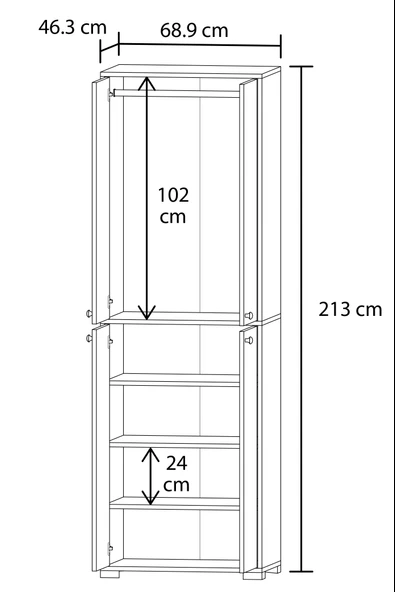 Bükreş No.3 Üç Raflı ve Asklı Gardırop - Resim 3
