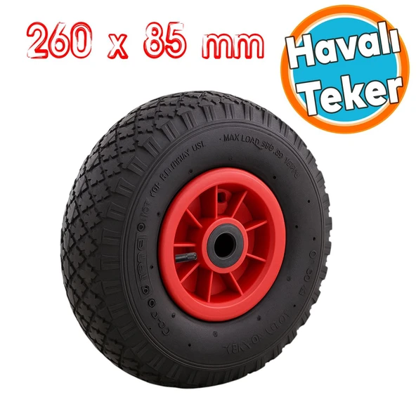 El Arabası Tekeri Plastik Jantlı Siboplu 260x85 mm Burçlu İç Lastikli Şişme Havalı Taşıma Arabaları ürün görseli 1