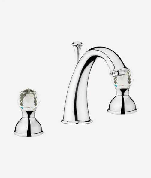 İtalyan Webert Karenina 3 Deli̇kli̇ Lavabo Bataryası Swarovsky Taşlı Krom Sifon Kumandali ürün görseli 1