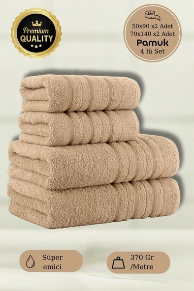 4 Lü Banyo Havlusu Seti Dora Bej - 70X140cm x2 / 50x90cm x2 ürün görseli 1