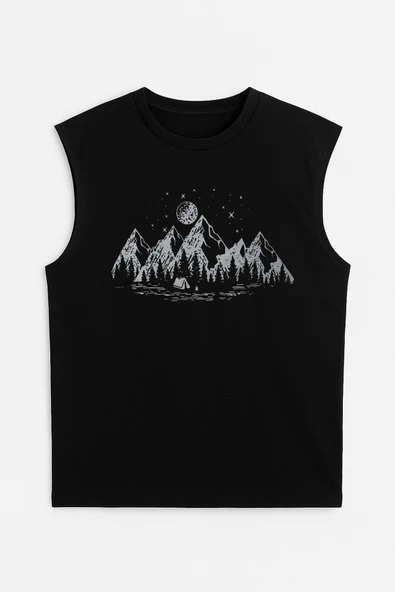 Erkek Bisiklet Yaka Baskılı Siyah Kolsuz T-shirt ürün görseli 1