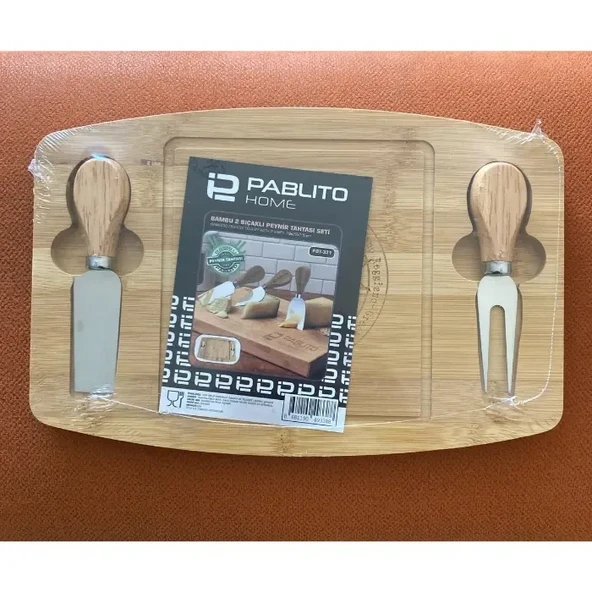 Pablito Home Bambu 2 Bıçaklı Peynir Tabağı Seti - Resim 2
