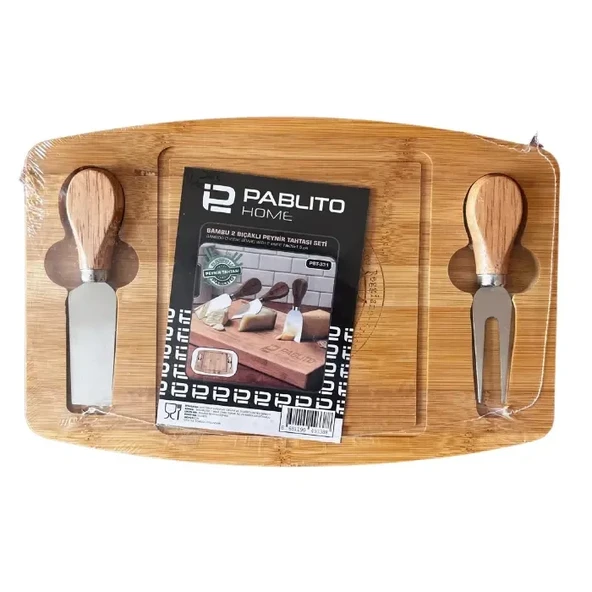 Pablito Home Bambu 2 Bıçaklı Peynir Tabağı Seti ürün görseli 1
