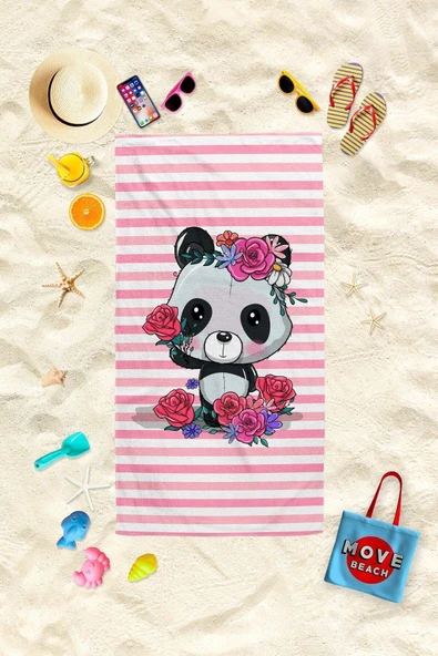 MoveBeach Panda Desenli Çocuk Plaj Havlusu, Banyo Havlusu ürün görseli 1