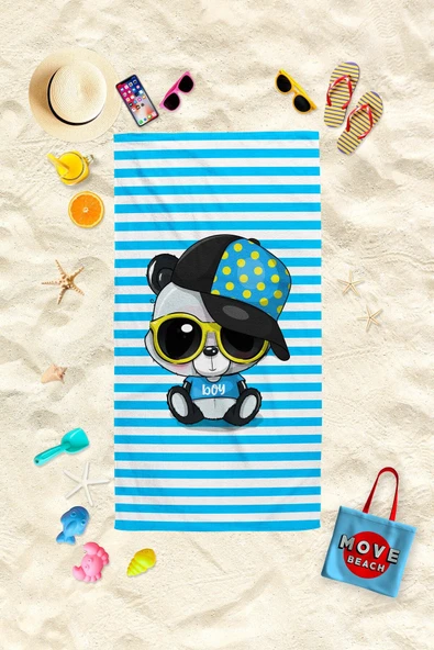 MoveBeach Panda Desenli Çocuk Plaj Havlusu, Banyo Havlusu ürün görseli 1