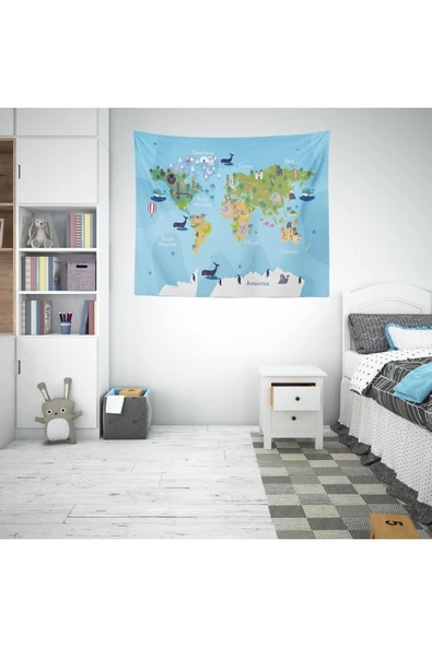 move home Dünya Haritası Desenli kumaş duvar örtüsü,duvar halısı ürün görseli 1