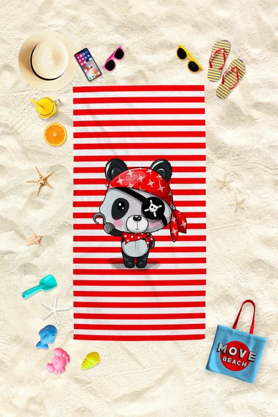 MoveBeach Panda Desenli Çocuk Plaj Havlusu, Banyo Havlusu ürün görseli 1