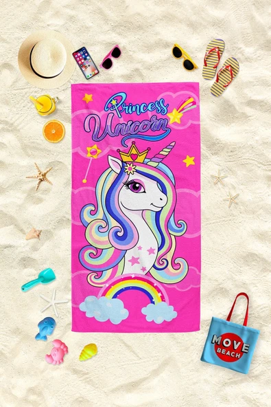 Movekids Unicorn Desenli Çocuk Plaj Havlusu ürün görseli 1