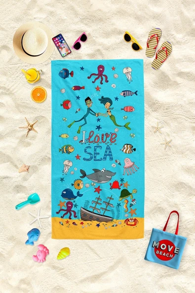 MoveBeach Desenli Çocuk Plaj Havlusu, Banyo Havlusu ürün görseli 1