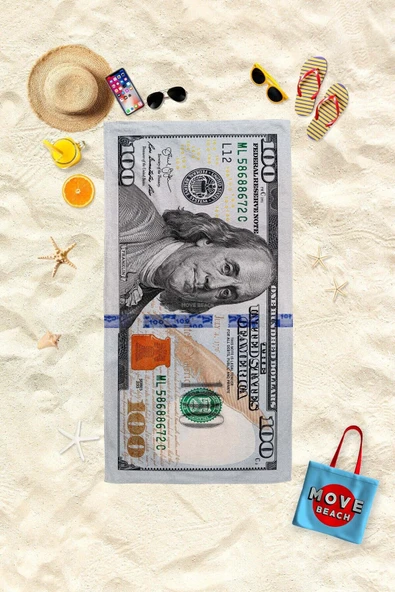 MoveBeach Dolar Desenli Plaj Havlusu, Banyo Havlusu ürün görseli 1