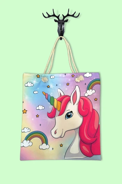 MoveBeach Unicorn Desenli Çok Amaçlı Kaliteli Kumaş Çanta ürün görseli 1