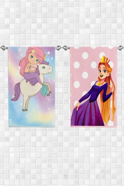 move home Çok Amaçlı Prenses Unicorn Desenli Dekoratif Havlu 30x50cm 2 Adet ürün görseli 1