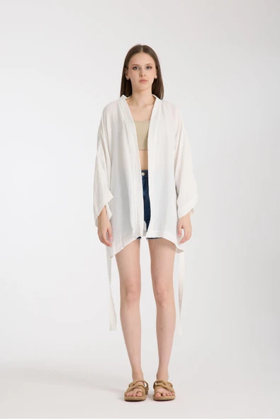 MoveBeach İki Katlı Müslin kumaş Kimono pareo kısa boy ürün görseli 1
