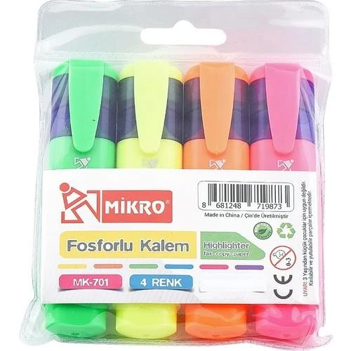 MİKRO FOSFORLU KALEM 4 LÜ 4 RENK MK-701SET ürün görseli 1
