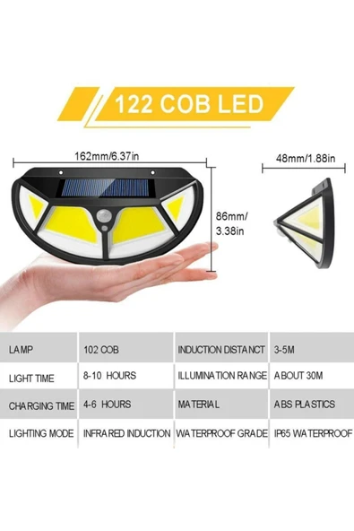 Periboia Fonksiyonel Sensörlü 122 Ledli Solar Bahçe Lambası ürün görseli 1