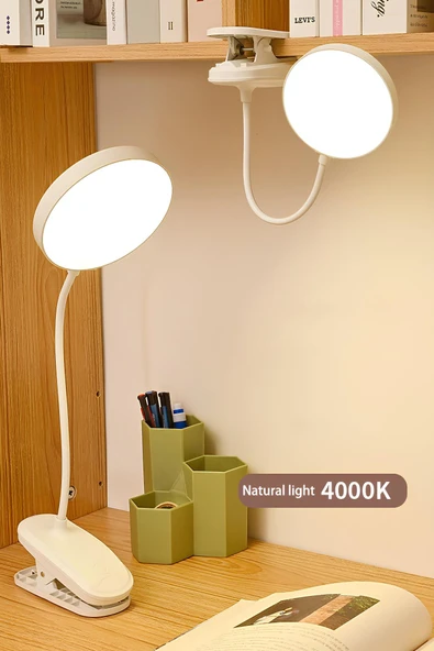 Şarjlı USB’li Dokunmatik 3 Modlu Klipsli Mandallı LED Okuma Lambası 360° Esnek Beyaz Göz Koruma ürün görseli 1