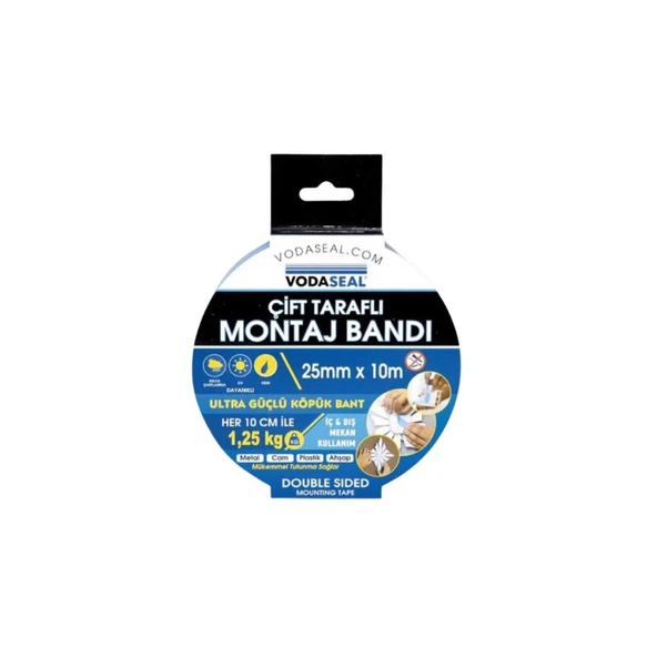 Vodaseal Çift Taraflı Montaj Bandı 25mmx10Mt ürün görseli 1