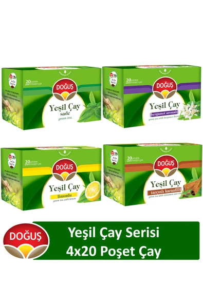 Yeşil Çay Serisi 20'li x 4 Adet (Sade, Bergamotlu, Limonlu, Tarçınlı Karanfilli) ürün görseli 1