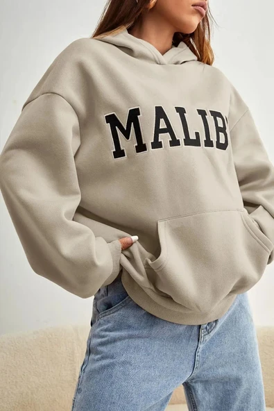 Unisex Malıbu Baskılı Oversize Sweatshirt - Resim 3