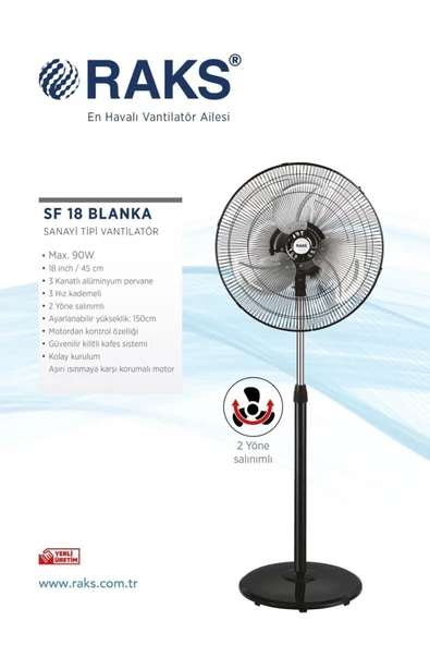 Raks SF 18 Blanka Siyah Sanayi Tipi Vantilatör ürün görseli 1