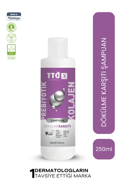 TTO-X Prebiyotik & Kolajen Dökülme Karşıtı Şampuan 250ml (Cocamidopropyl,Betaine,Glycerin) ürün görseli 1