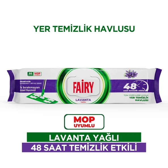 Fairy Çok Amaçlı Mop Uyumlu Yer Temizlik Havlusu 50 Yaprak | Lavanta Yağlı | Beyaz Sirke & Karbonat ürün görseli 1